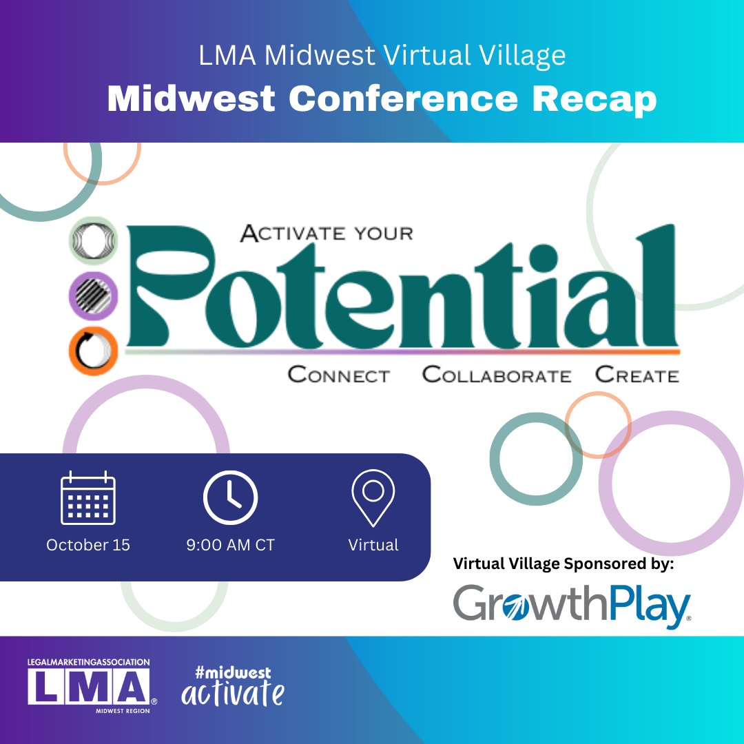 Can't attend the LMA Midwest Conference or want to keep the convo going? Join our Virtual Village on Oct. 15 to connect &amp; recap the event!

✅ Free for all
✅ Network with legal marketers
✅ Stay inspired

legalmarketing.org/Event-Details/… #LMAMidwest #LegalMarketing #MidwestActivate