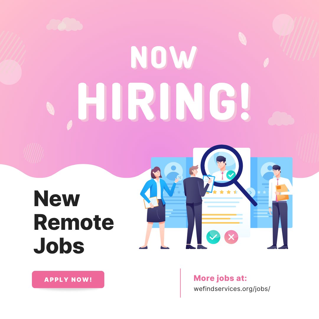 📌📌 100% Remote Jobs &amp; Internships - APPLY NOW!

CUSTOMER SERVICE AND SUPPORT

Administrative Assistant: wefindservices.org/job/adminisrat…

HR / RECRUITMENT

Recruiter: wefindservices.org/job/recruiter-…