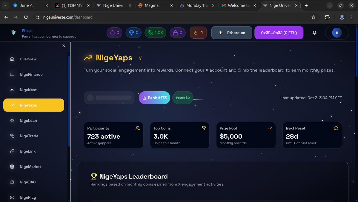 Rubenjoshh's tweet image. Just signed up on NigeYaps and apparently i'm already in the top 200, time to rank up on this shyt
Anyone got any tips on how to conquer the NigeUniverse ?
Bringing my consistency to @NigeOfficial @NigeNest @NigePredict