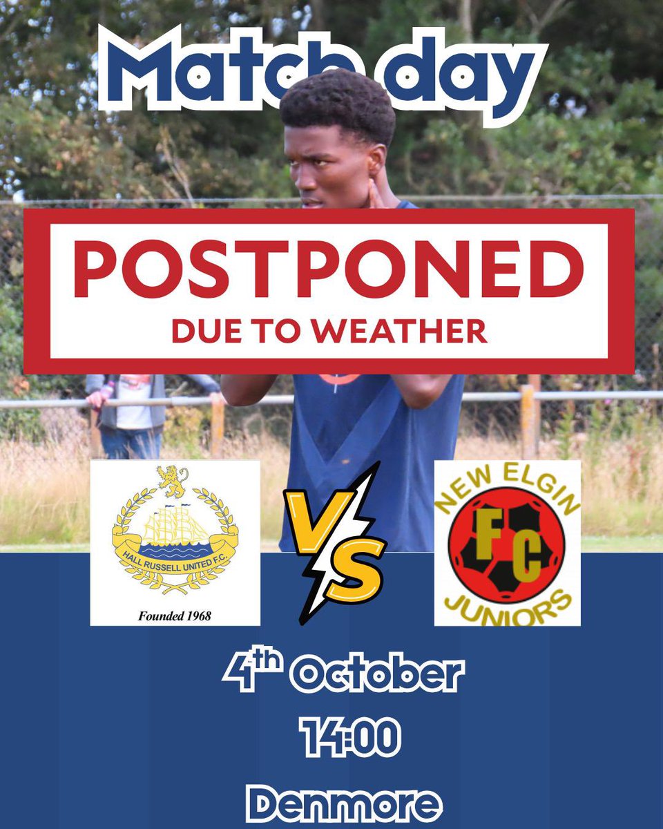🚨POSTPONED🚨

The NOSFL management committee have made the decision to postponed all junior games tomorrow in light of the yellow and amber weather warnings ahead. 

So unfortunately no game for the first team lads this weekend 

@socialsbyyjaydenn 

#HRUFC
#RusselsUnited