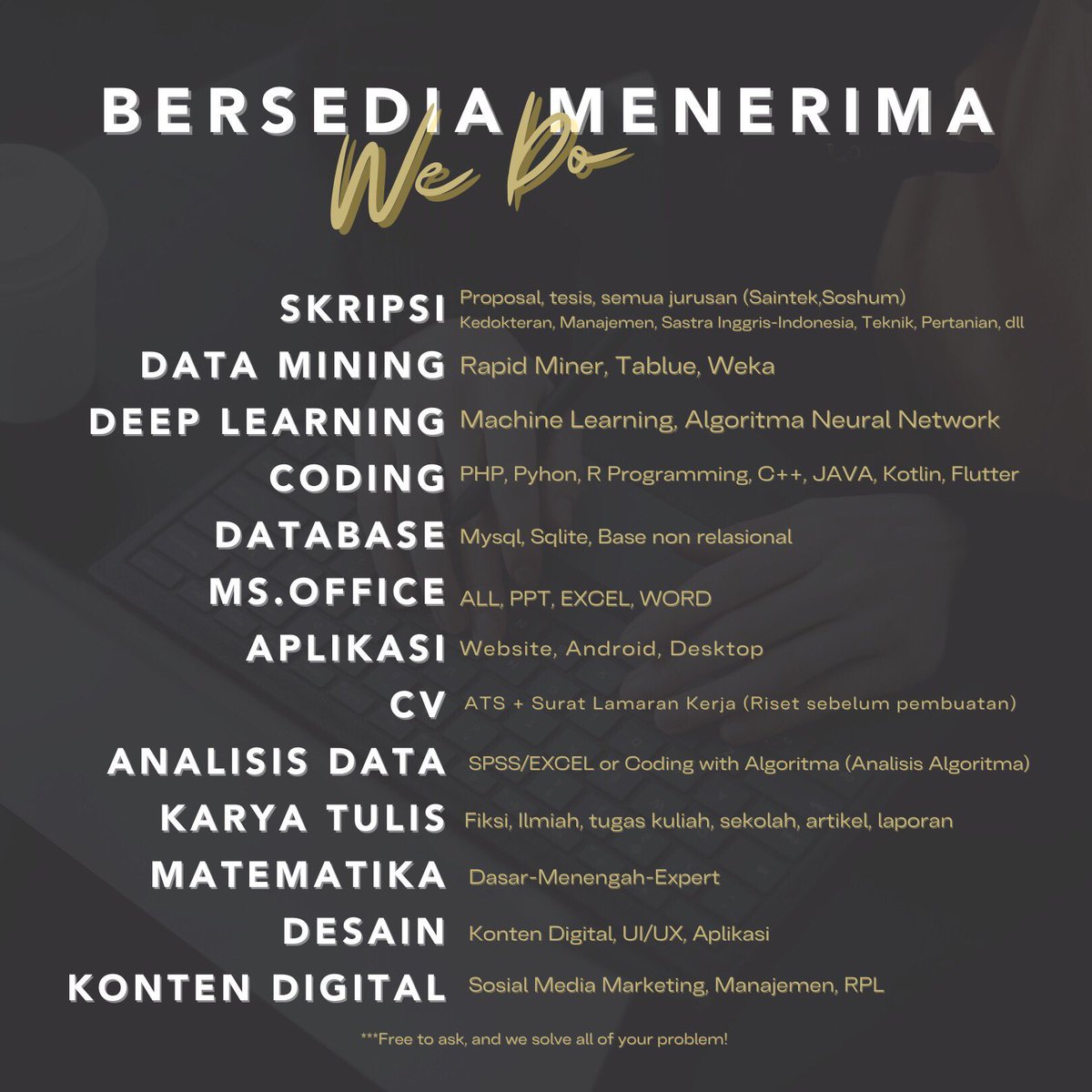 rumah_tugas2's tweet photo. JASA JOKI TUGAS &amp; SKRIPSI
♡ Teknik Informatika, Sistem Informasi, Teknik Industri, Teknik Mesin
♡ Sastra Inggris
♡ Sastra Indonesia
♡ Ilmu Komunikasi
♡ Manajemen, Ekonomi, Akuntansi
♡ Matematika
♡ Psikologi dll
📩https://t.co/EHDDXPQpXI
#zonauang #jokiskripsi #jokituga https://t.co/AWvnY8UYVG