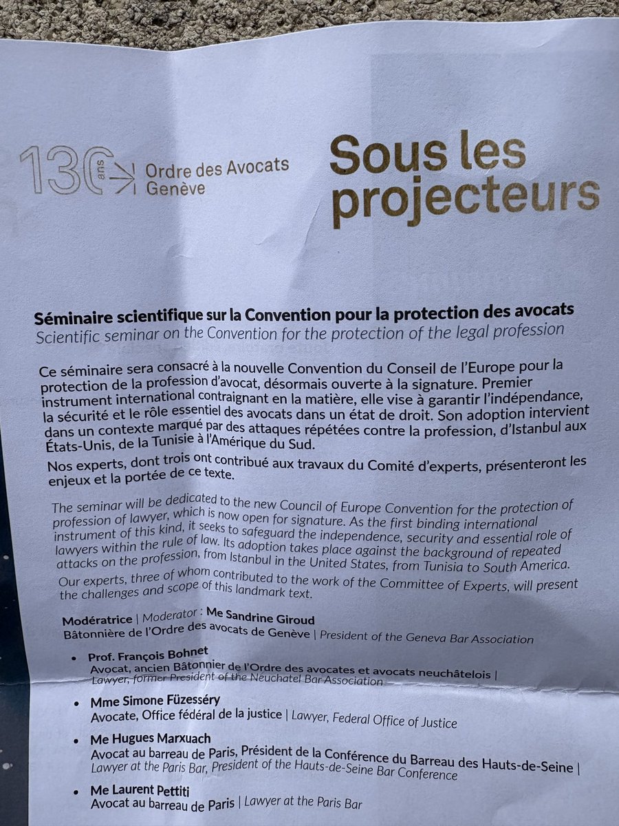 L’Ordre des avocats de Genève fête ses 130 ans. La Convention sur la protection de la profession d’avocat est «  Sous les projecteurs » <a href="/CNBarreaux/">Conseil national des barreaux - les avocats</a> <a href="/Avocats_Paris/">Avocats de Paris</a> <a href="/Conf_Batonniers/">ConférenceBâtonniers</a> <a href="/CCBEinfo/">CCBE</a> <a href="/DBFBXL/">DBF</a>