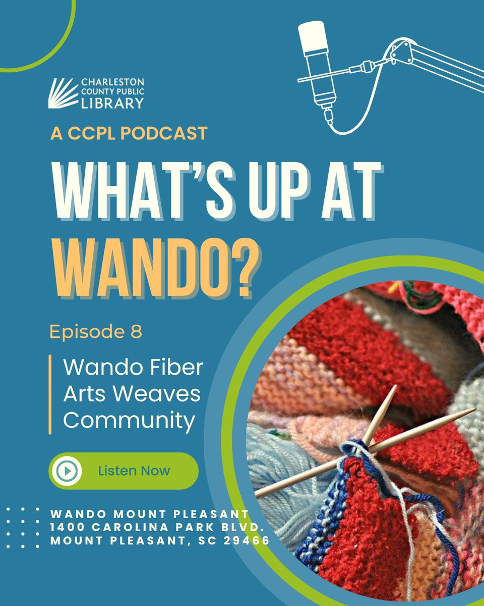 ChasCoLibrary's tweet image. Tune in to What’s Up at Wando, the podcast where CCPL staff share a behind-the-scenes look at programs, services, and fun happenings at the Wando Mount Pleasant Library Branch!

Listen on SoundCloud: bit.ly/4nY10De