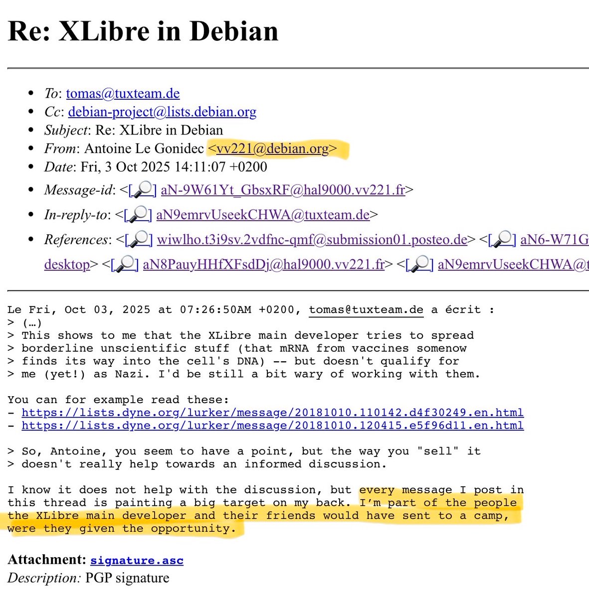 LundukeJournal's tweet image. Debian developers declare that XLibre (the open source fork of Xorg) is run by “Nazis” who would “would have sent [someone] to a camp, were they given the opportunity.”

“I am not willing to let Debian become a Nazi bar.”

This stance is reinforced by multiple Debian Developers,…