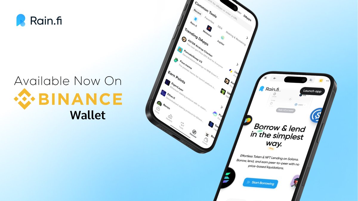 Rain.fi π§ (@rainfi_) on Twitter photo Rain is now available on <a href="/BinanceWallet/">Binance Wallet</a>
Borrow and leverage trade on 150+ assets with no liquidation risk β now available to all Binance users. Rain is now available on <a href="/BinanceWallet/">Binance Wallet</a>
Borrow and leverage trade on 150+ assets with no liquidation risk β now available to all Binance users.