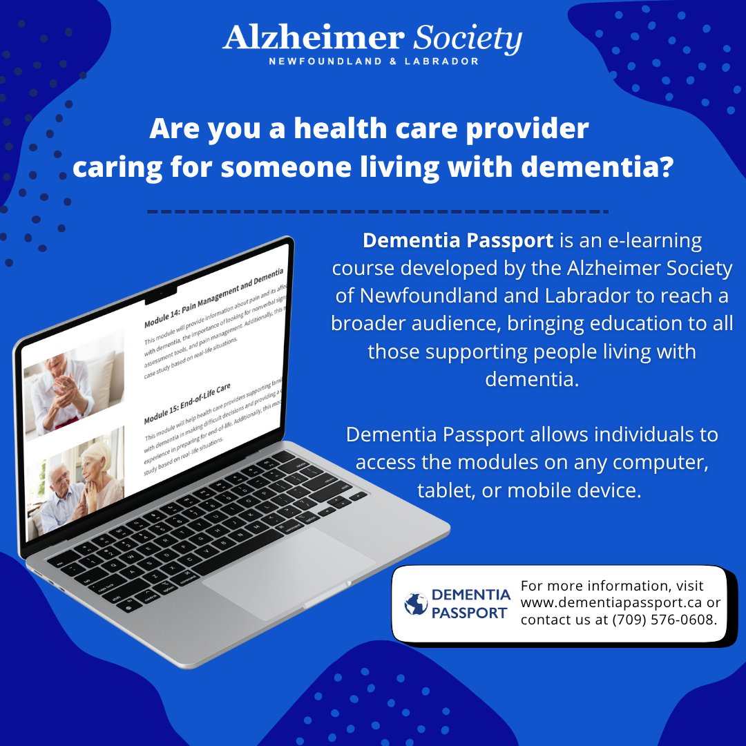 If you would like to receive additional knowledge to help people living with dementia live the best life possible, visit dementiapassport.ca or contact us at (709) 576-0608.