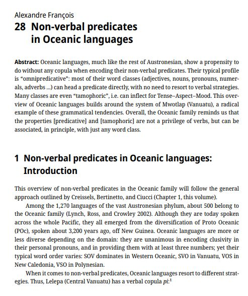 📯 New publication:

✨“Non-verbal predicates in Oceanic languages” ✨

👉marama.huma-num.fr/data/AlexFranc… 

1/10 ⤵️