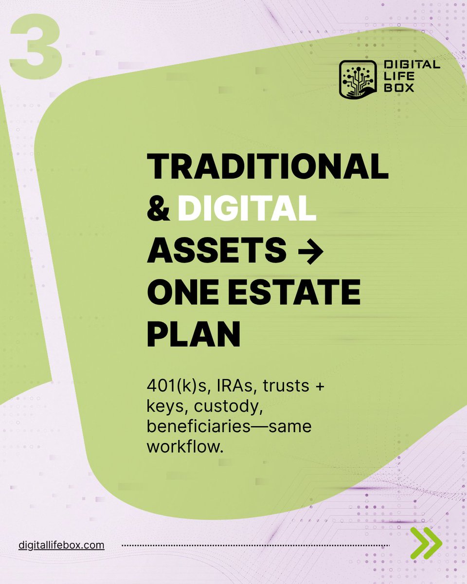 DigitalLIFEBox_'s tweet image. Trump order: $9.3T retirement market opens to crypto.

90M Americans affected.

Estate planners aren&apos;t ready.

DigitalLIFEBox™ bridges the gap.
tinyurl.com/yk76yx38

#CryptoRetirement #MyDigitalLIFEBox