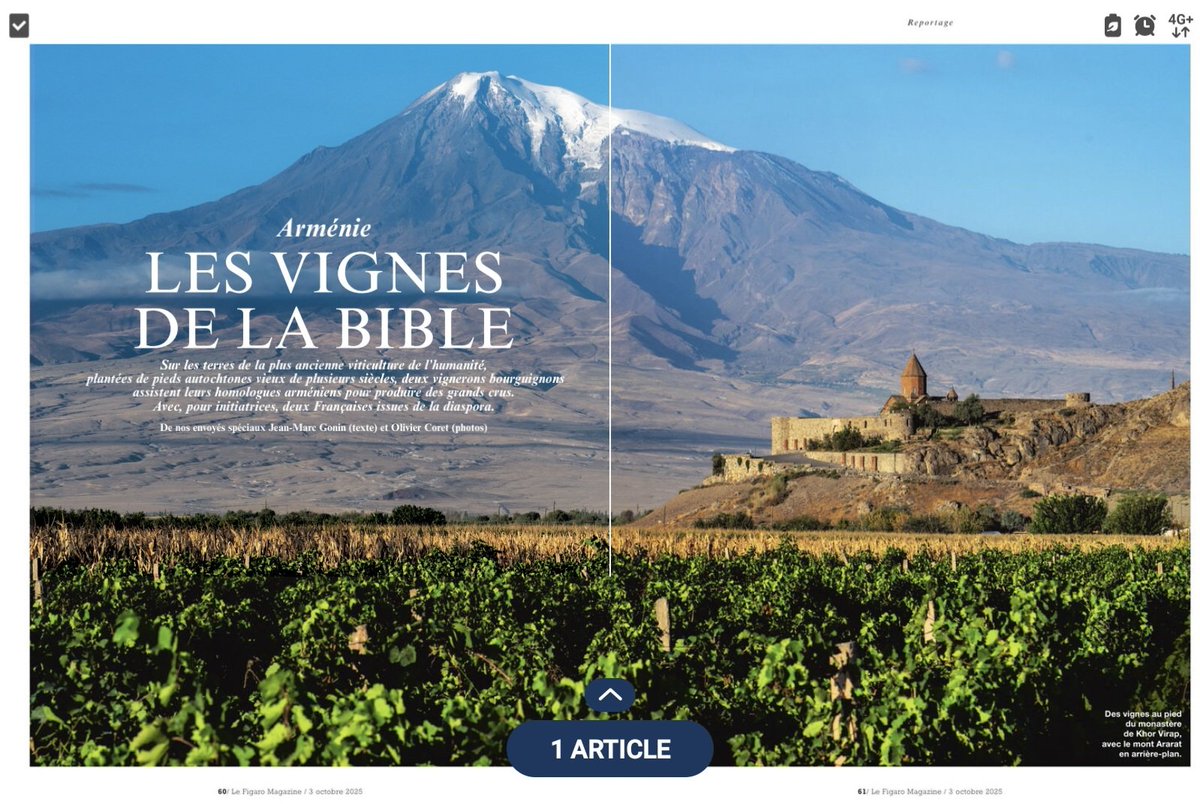 jchribuisson's tweet image. Ne pas manquer ce week-end dans @FigaroMagazine_ , le formidable reportage de 8 pages de Jean-Marc Gonin et @oliviercoret 📷 sur la coopération 🇫🇷🇦🇲 dans les vignobles d&apos;#Armenie vieux de plusieurs millénaires.