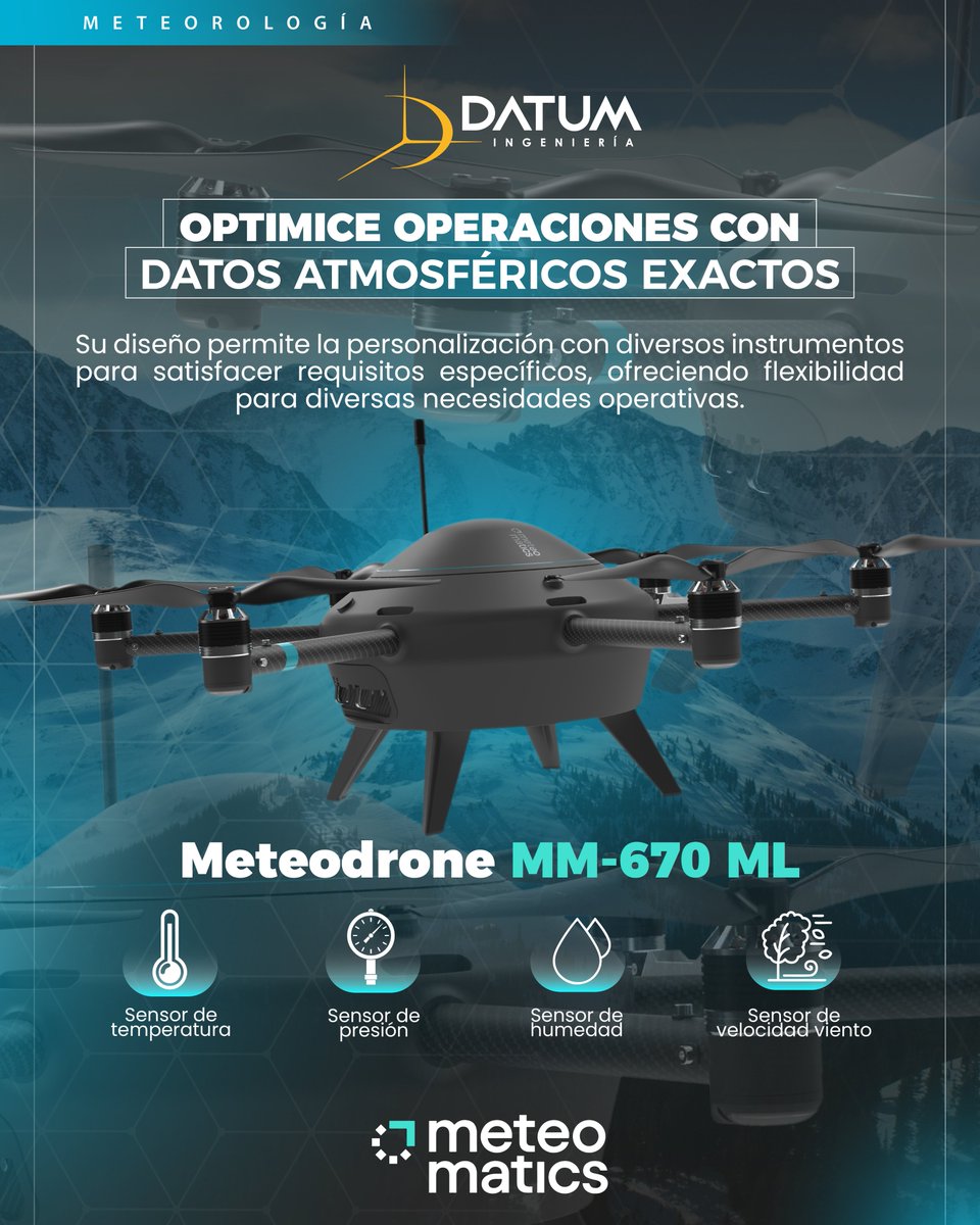 DatumIngenieria's tweet image. 🌐Meteodrones: Capaces de alcanzar 6 km de altura, recopilan datos en tiempo real
📩Contáctenos para más información: datuming.com/consulta/
📨mercadeo@datuming.com
📲+57 301 334 5686
#Meteodrones #ClimaInteligente #WeatherTech #SmartWeather #TecnologíaDron #PrecisiónAtmosférica