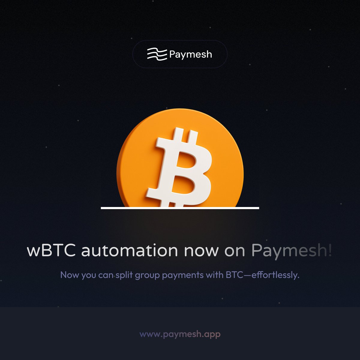 wBTC automation now live on Paymesh! 🔥
Split group payments with Bitcoin—effortlessly on Starknet.

Payment flexibility just leveled up ⚡
<a href="/Starknet/">Starknet (BTCFi arc)</a>  <a href="/StarknetEco/">Starknet-Ecosystem.com ✨</a> <a href="/StarknetFndn/">Starknet Foundation (BTCFi arc)</a> <a href="/Starknet_ZH/">Starknet | 中文 (👩🏽‍🚀, 👨🏽‍🚀)</a> 
#BTCFi  #Starknet #Bitcoin