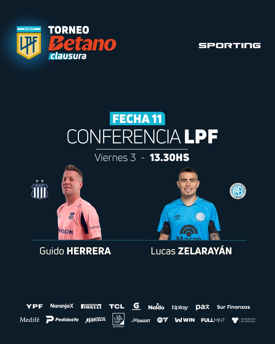 🗣️ #ConferenciaLPF | Hoy, desde las 13.30, los protagonistas de <a href="/CATalleresdecba/">Club Atlético Talleres</a> y <a href="/Belgrano/">Belgrano</a> hablarán en la previa del #ClásicoCordobés

📲 youtube.com/live/p9ds-iHuj…
📺 <a href="/LPFPlay/">LPF Play</a>