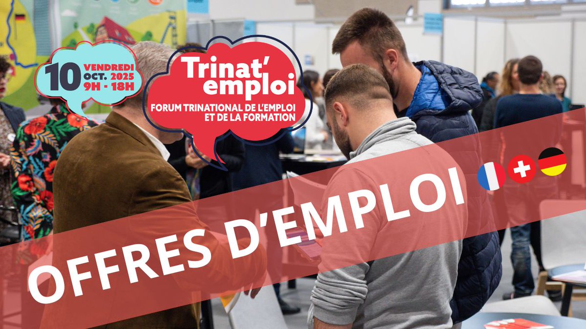 💼 147 offres d’emploi déjà en ligne sur le site de #TrinatEmploi !
👉 CDI, CDD, intérim, alternance,… tous secteurs, tous niveaux.
🔗 trinatemploi.fr/offres-demploi/
📅 Rendez-vous le 10 octobre au Forum Jean-Marie Zoellé à Saint-Louis.
✅ Entrée libre, 9h-18h.
 #emploi