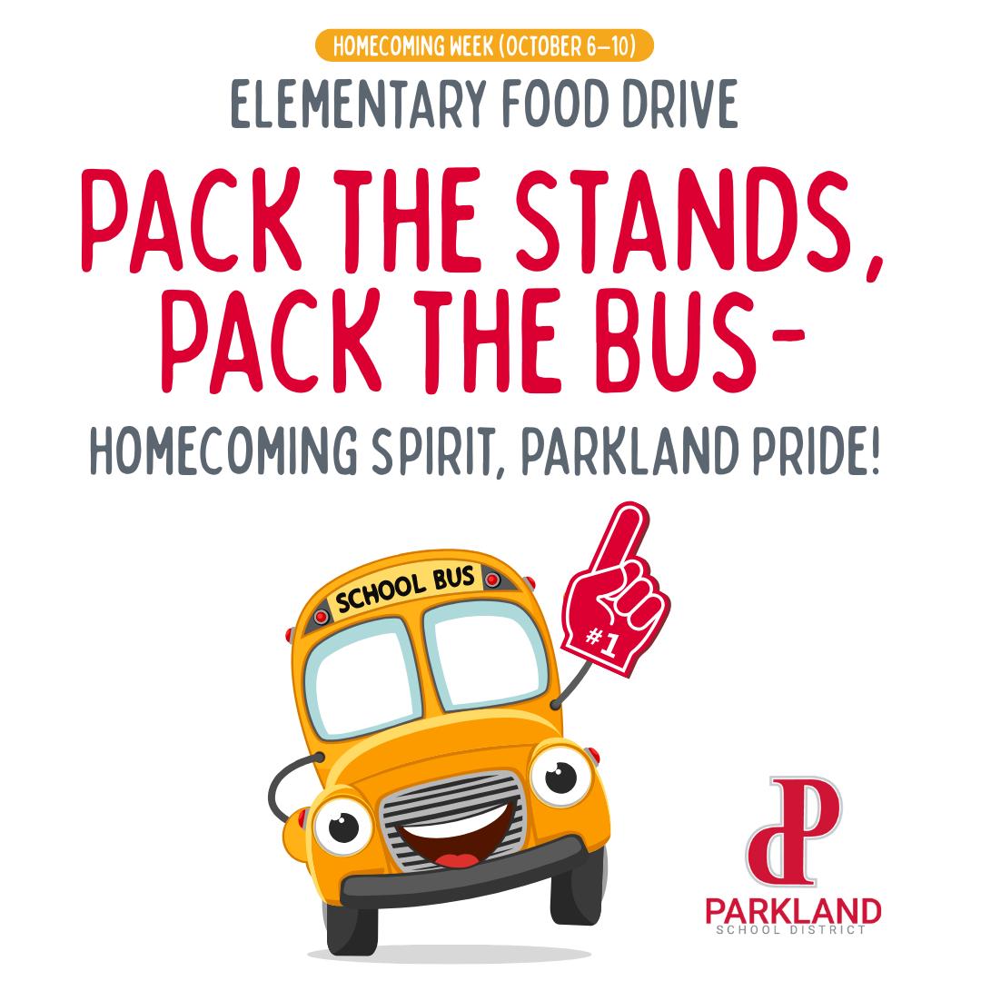 It’s time to PACK the BUS! 🚌Homecoming week food drive is happening Oct. 6th-10th and Veterans Memorial is collecting GRANOLA BARS! Donations can be sent in with your student all next week. Thanks for helping the pack the bus!