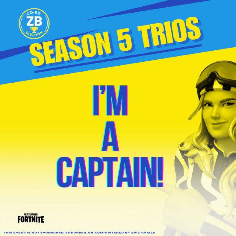 I'm a captain for <a href="/coed_zbd/">Co-Ed Zero Build Division</a> Season 5 Trios! Can’t wait to play with <a href="/3107Ilhan/">ILHAN</a> + <a href="/ThatGirlPope/">Claire Pope</a>   🎮

ZBD is a balanced league where 99% of players have $0 official earnings. Tons of ZB events planned through 2025! Check it out: linktr.ee/coed_zbd