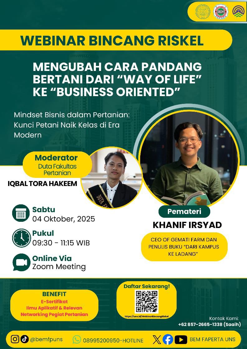 Besok yang mau belajar bareng mengenai proyeksi bisnis pertanian 😆✨

Daftar di sini: 👇🏻
uns.id/WebinarBincang…