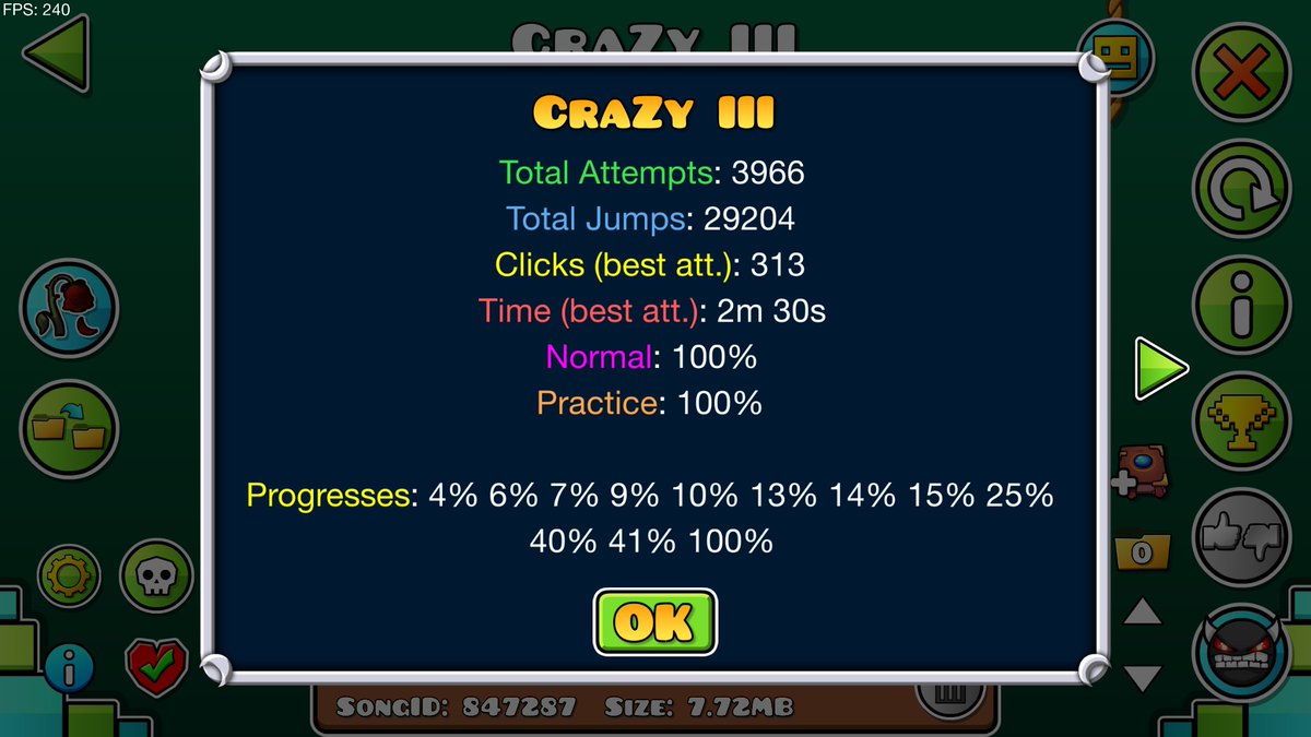 So I like, fluked Crazy III from 41%???? New hardest I guess wtf
