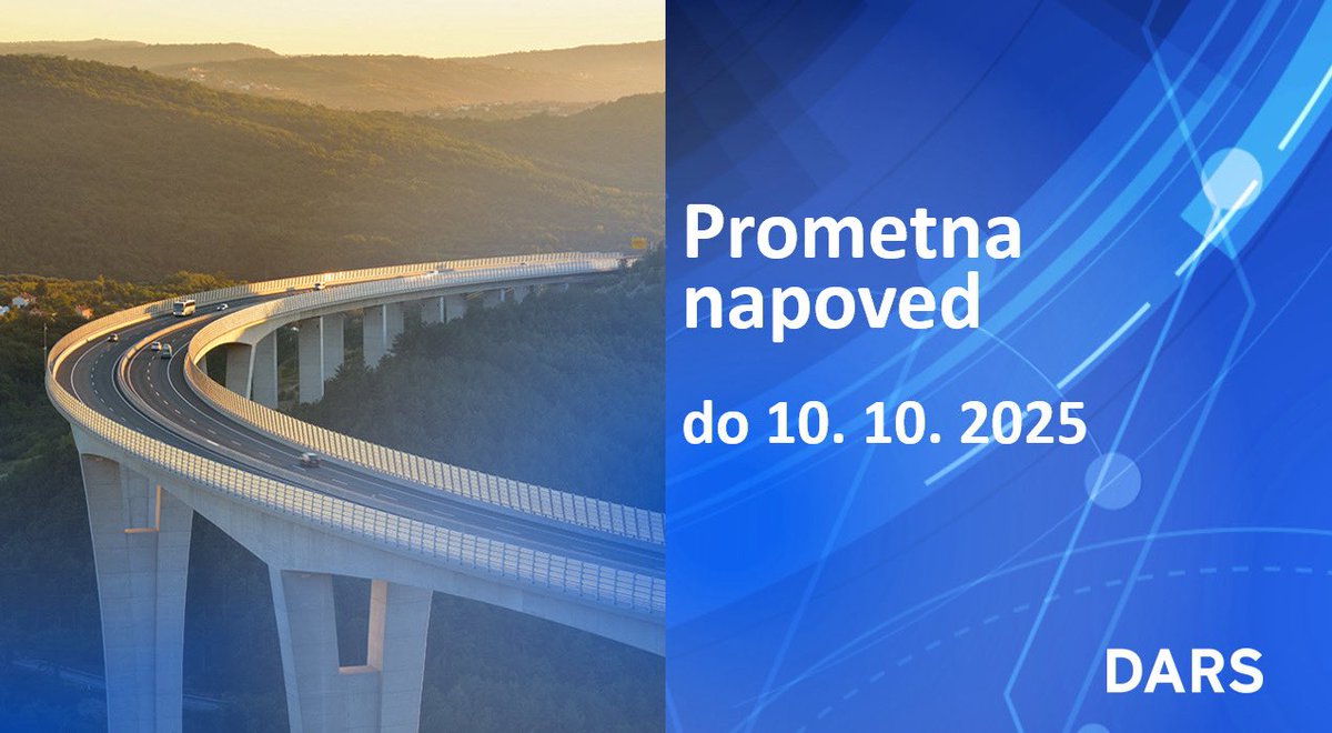 [PROMETNA NAPOVED] 🚧 

Štajerska avtocesta:
🔹 Odsek Dramlje – Slovenske Konjice
- Od ponedeljka, 6. 10. 2025, naslednja faza obnove: v vsako smer bosta zagotovljena dva prometna pasova, dela bodo trajala predvidoma do sredine junija 2026.
- Od petka, 3. 10., od 21.00 do