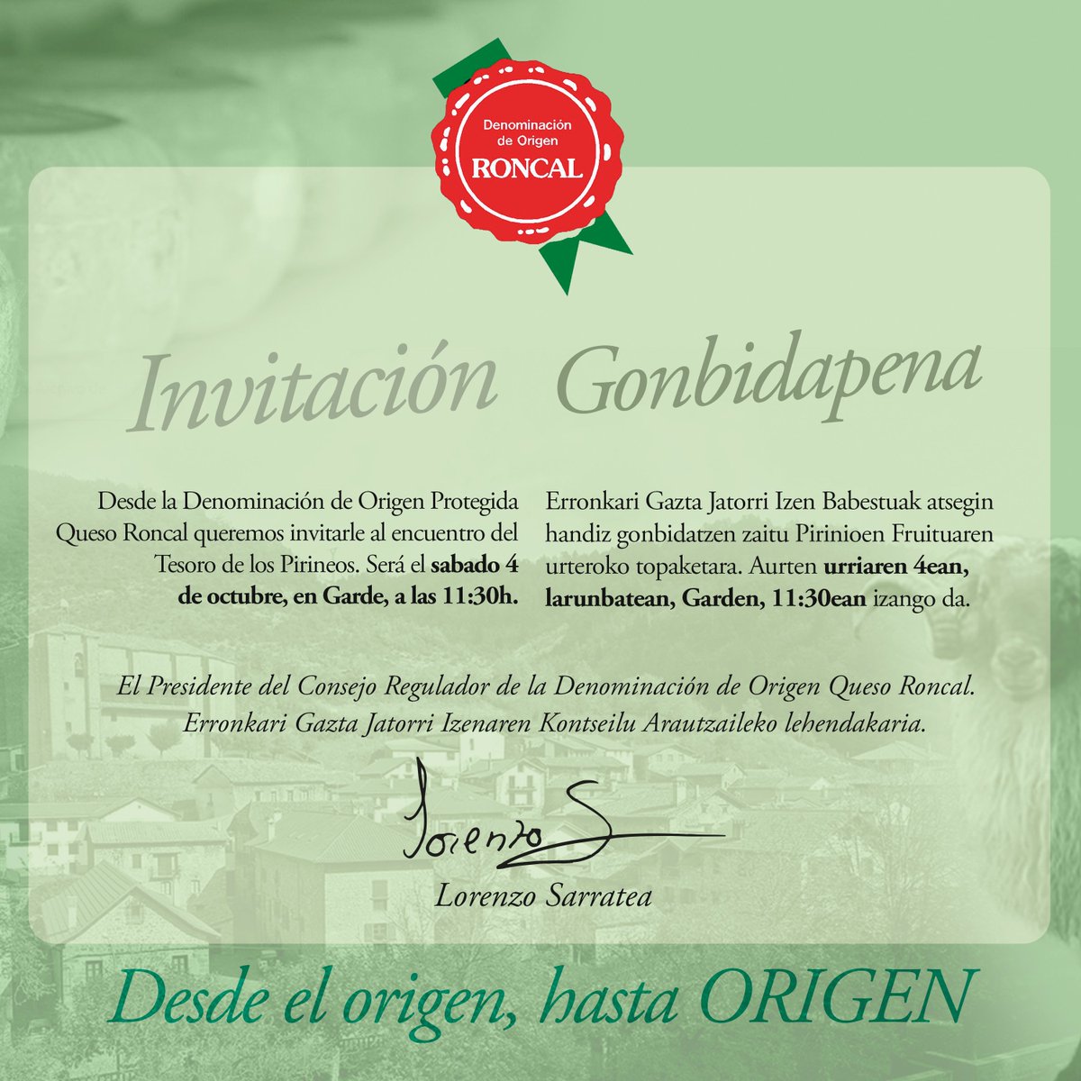 Desde la Denominación de Origen Protegida Queso Roncal queremos invitarle al encuentro del Tesoro de los Pirineos. 

Sábado 4 de octubre, en Garde, a las 11:30

Zatoz Pirinioen Fruituaren urteroko topaketara!

#erronkarigazta #quesoroncal