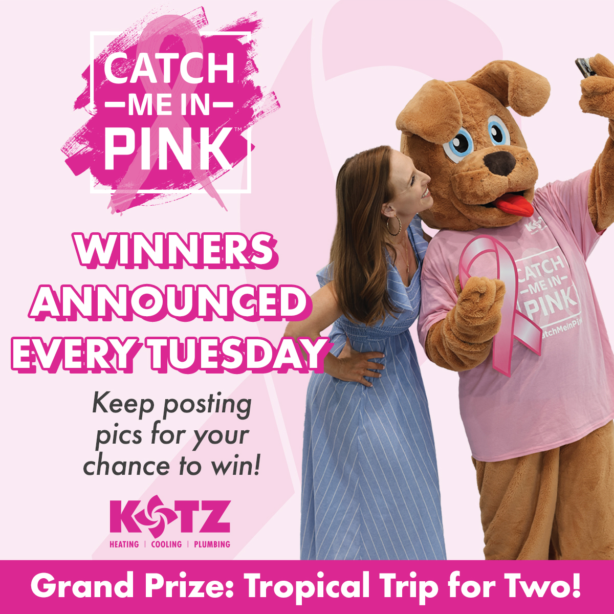 KotzHeating's tweet image. We will be doing weekly Catch Me in Pink™ drawings with winners announced every Tuesday. Plus, one lucky nationwide winner will score an all-expenses-paid trip AND Vera Bradley luggage. Keep those pink pics coming! bit.ly/47rm7Xr  #CatchMeInPink #Kotz #vbfoundation