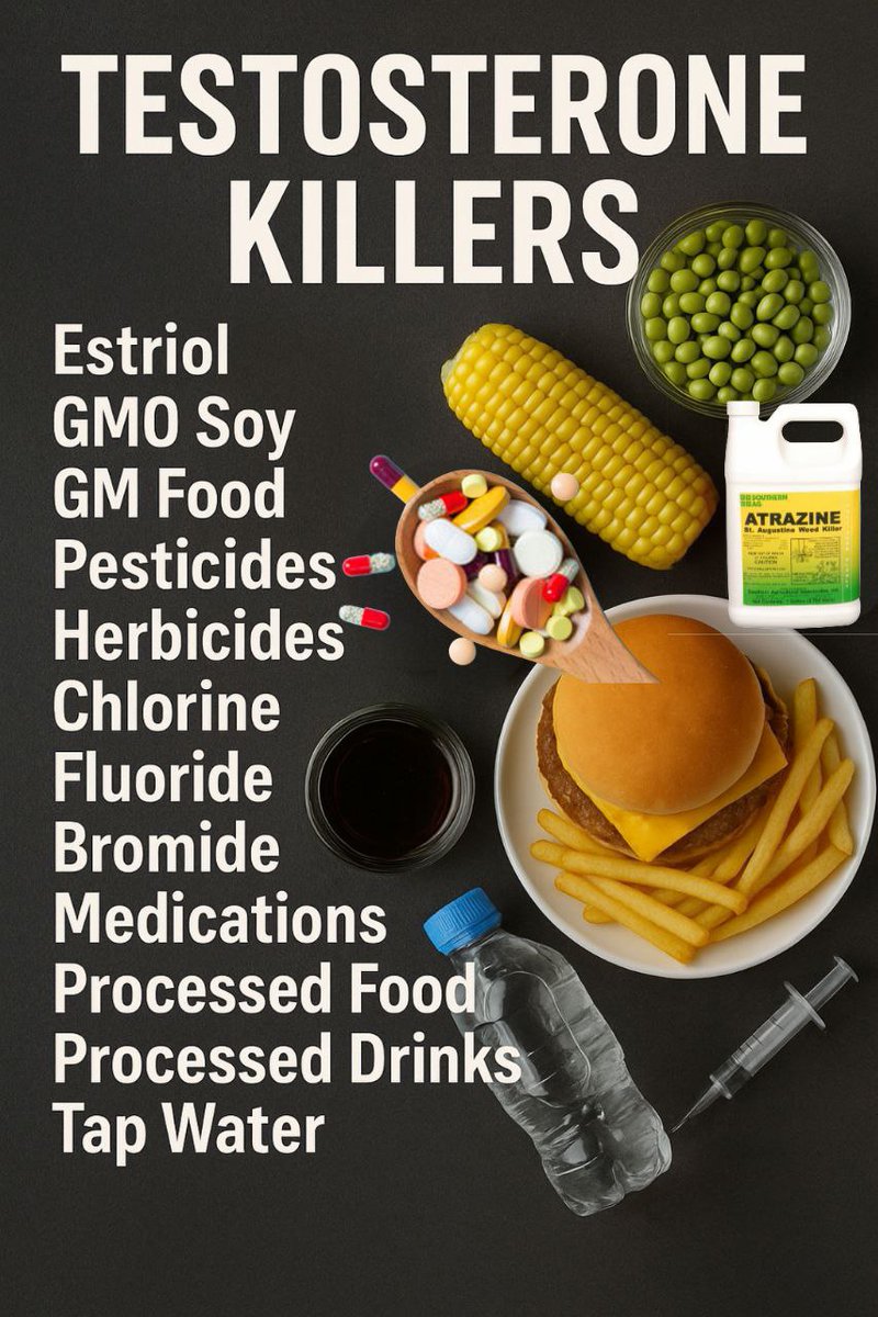 🚨 Men, WARNING 🚨
Your testosterone is under attack every single day – and the killers are hiding in your food, water, and even medicine cabinet.

❌ GMO soy &amp; corn
❌ Processed food &amp; drinks
❌ Tap water (fluoride, chlorine, bromide)
❌ Medications &amp; pesticides

These silent