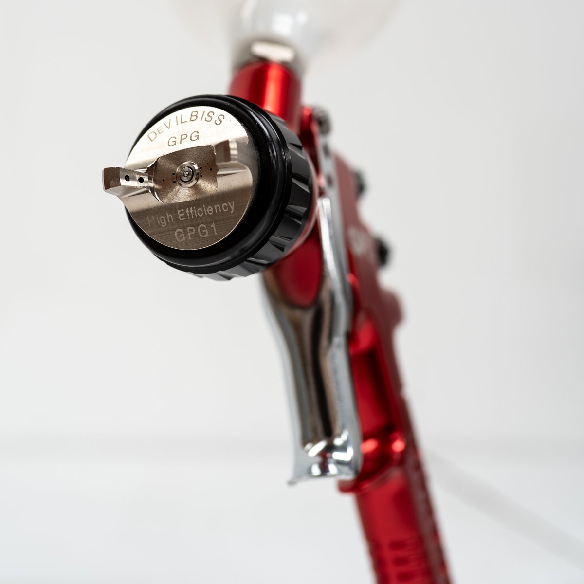 The All New Exclusive DeVilbiss GPG Gravity Spray Gun, search "gpg red" on our website. #welovesprayguns #devilbiss #red #gpg
