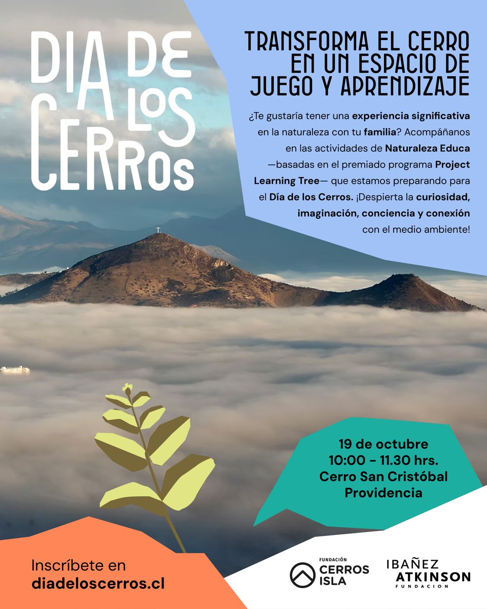 Este #DíaDeLosCerros2025 te invitamos a vivir una experiencia significativa en la naturaleza junto a tu familia💚

📍 Cerro San Cristóbal, Providencia
🗓 Domingo 19 de octubre
⏰ 10:00 a 11:30 hrs
🔗 Inscríbete en diadeloscerros.cl