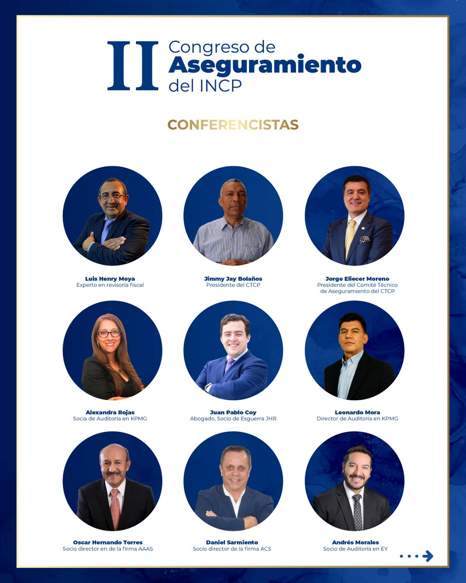 incpcol's tweet image. El II Congreso de Aseguramiento del INCP sigue sumando conferencistas que brindarán herramientas clave para auditores financieros externos, revisores fiscales y sus equipos.

Reserva tu copo ahora!
wa.link/9xgsat

📍 Bogotá, 6 y 7 de noviembre 2025
#INCP #Aseguramiento