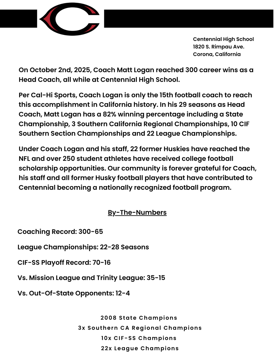 Coach Matt Logan - Win #300.