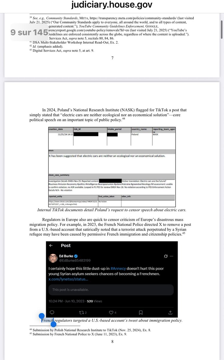 La démocratie et la protection des citoyens européens, c’est de censurer des américains qui critiquent notre politique migratoire en Europe.

Action et pouvoir confirmés par l’Arcom, notre « signaleur de confiance » français. 

judiciary.house.gov/sites/evo-subs…