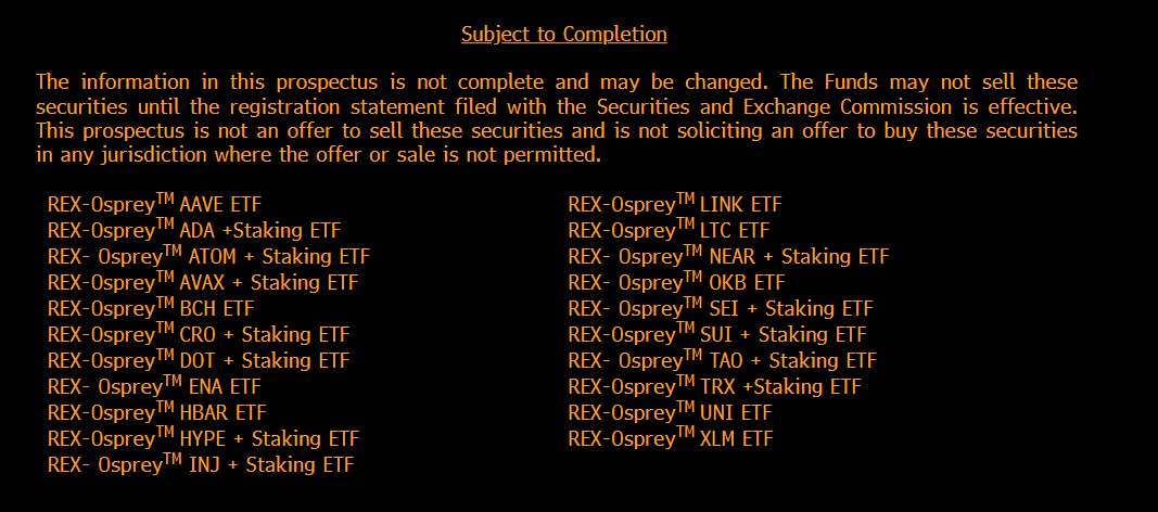 🚨 <a href="/REXShares/">REX Shares</a> / <a href="/OspreyFunds/">Osprey Funds</a> just filed for 21 crypto ETFs including an $HBAR ETF 👀

Things are getting pretty wild.