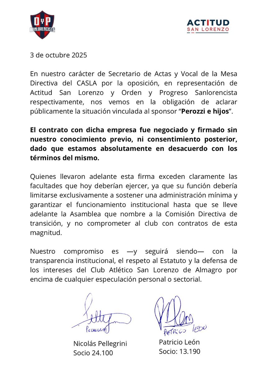 nicpellegrini's tweet image. Comunicado acerca del acuerdo con la firma “Perozzi e Hijos”
@ActitudSL @OyPSL