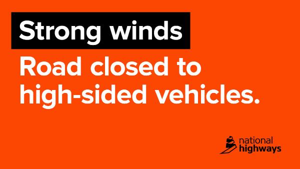The #A66 #CountyDurham is currently closed in both directions to HIGH SIDED VEHICLES between the #M6 and #A1M due to strong winds.