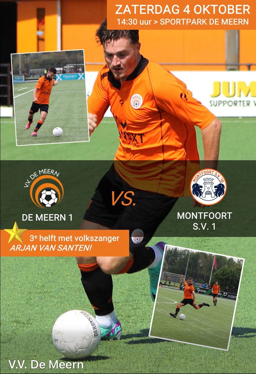 <a href="/VVDeMeern/">V.V. De Meern</a> ⚽️ speelt morgen op eigen sportpark tegen een zeer bekende opponent <a href="/Montfoortsv19/">Montfoort S.V.'19</a> van harte welkom alvast! 🔥