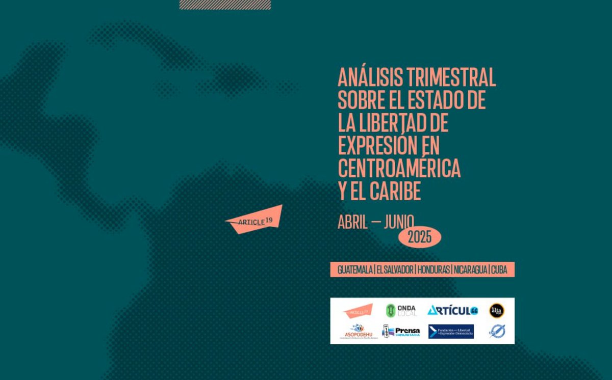#LecturaRecomendada

Este análisis de <a href="/article19mxca/">ARTICLE 19 México y Centroamérica</a> documenta los casos de:

🤐Censura
❌Cierre de organizaciones
🗞️Exilio de periodistas
⚙️Debilitamiento institucional

Ocurridos entre abril y junio de 2025 en #Centroamérica.

🤓👉 articulo19.org/lucha-contra-e…