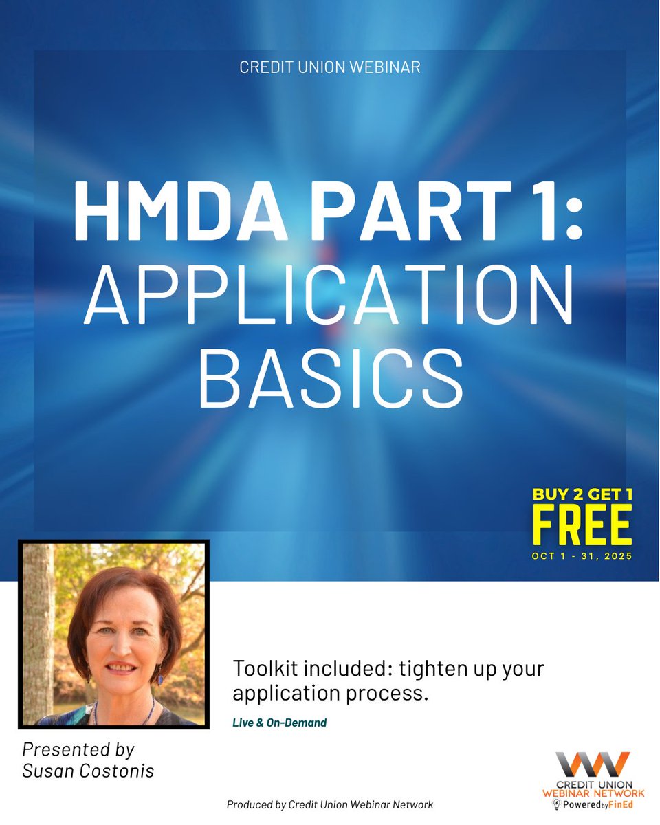 Get HMDA application basics right. Learn coverage rules, reporting requirements, and how to avoid mistakes. Oct 8, Live &amp; On-Demand.
Link to Register:fin-ed.info/41yZoHm
#CUWN #Compliance #HMDA #Lending