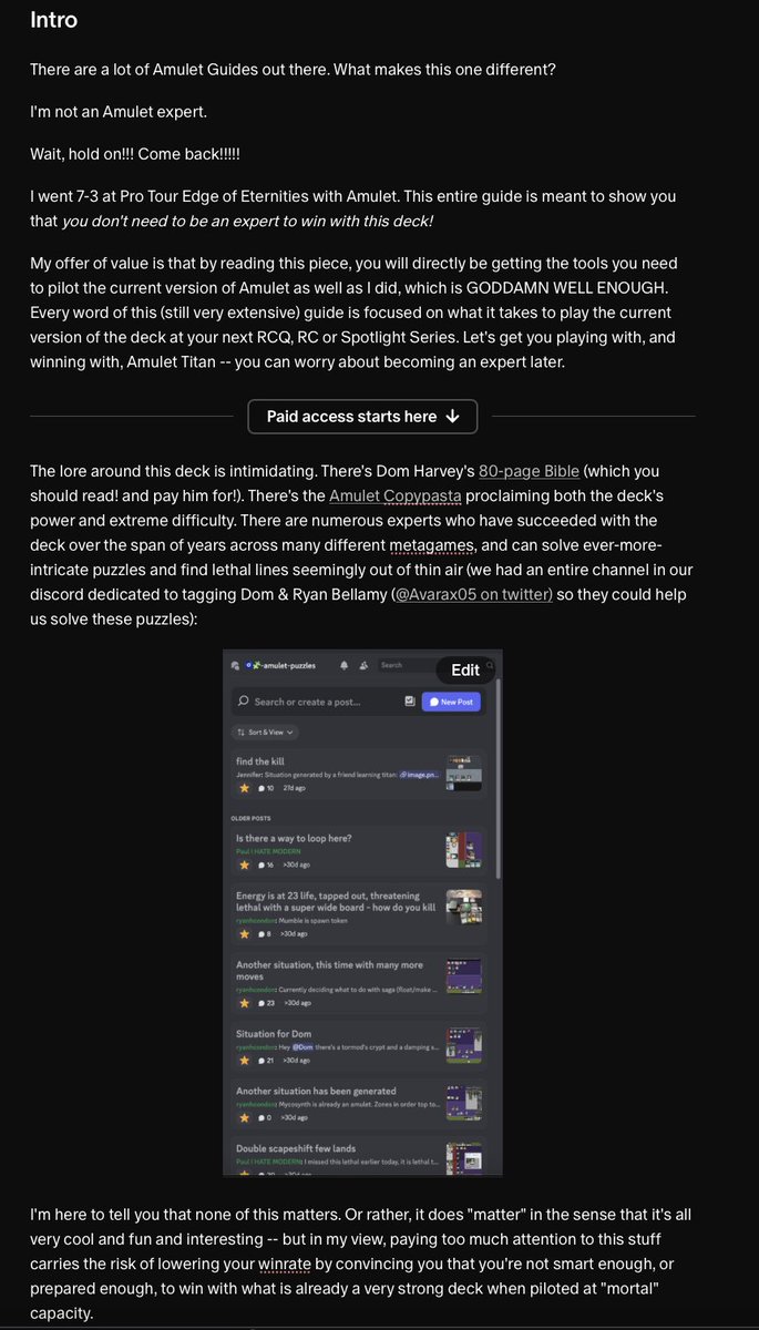 rcondon_'s tweet photo. Here it is: 18K words on how to win with Sanctum Amulet at upcoming RCs.   

It's the best deck to play in modern - even if you're just okay at it.  

Put a ton of work into this one - $15 or a $5 sub (comes with all my other articles).

@fireshoes 

https://t.co/nJQWBBnCUV https://t.co/DSv91T6Di1