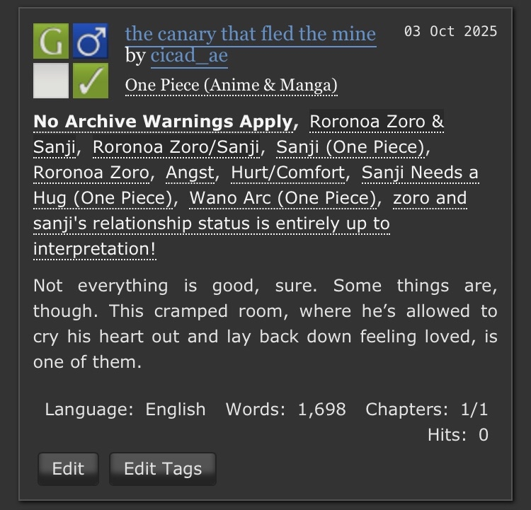 ok well what are you waiting for. go read it #zosan 
archiveofourown.org/works/71809281