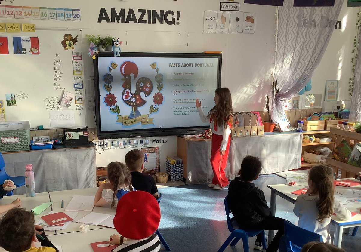✨ As part of European Languages Week, P2 had a visit from Victoria who told the children all about Portugal! ✨She shared fun facts about culture &amp; traditions and she even taught the class a few words in Portuguese. Well done, Victoria! 🌍📚