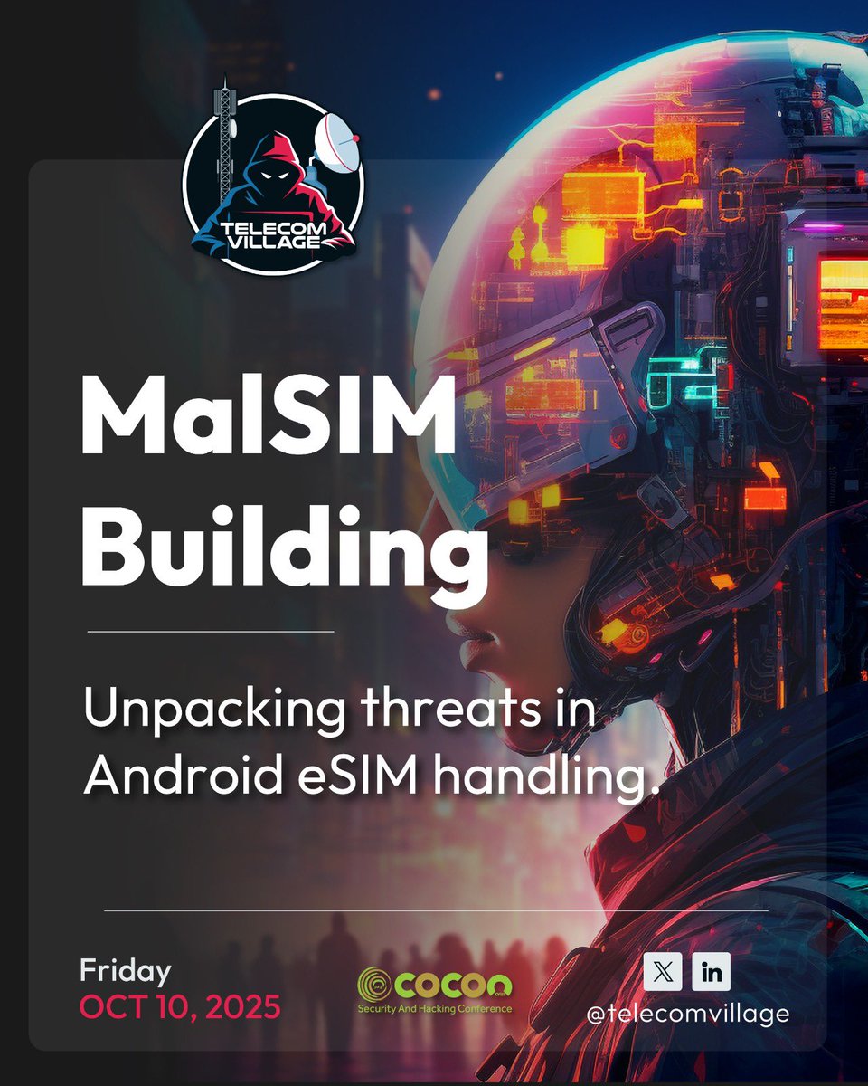 MalSIM: Building — a session at Telecom Village <a href="/_c0c0n_/">c0c0n2025</a> . This session looks at Android’s eSIM management APIs and how weaknesses in their design can open unexpected risks in telecom networks.
#C0c0n2025 #TelecomVillage