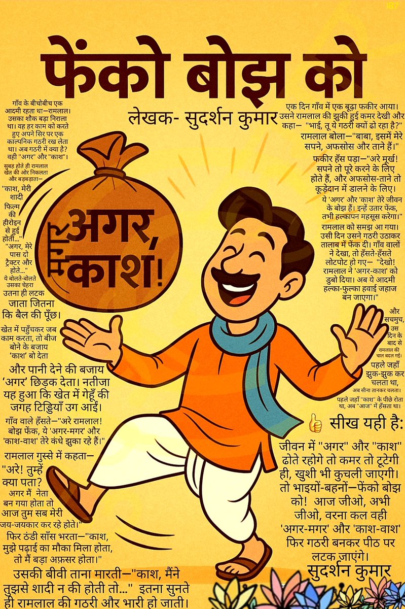 sudaarshanikaa's tweet image. 🔥&quot;पीठ पर लादे &apos;अगर&apos;/&apos;काश&apos; से भारी कोई बोझ नहीं।
😡फेंको इन्हें!और देखो जिंदगी कितनी हल्की/मजेदार है।
🤓आज को जियो, कल को मत ढोओ।😇🚀✨&quot;

#फेंकोबोझको #अगरकाश #MotivationWithHumor #SudershanKumarWrites #LifeLessons #Hasyavyang #NoRegrets #PositiveVibes #आजकोजियो #BeLightBeBright