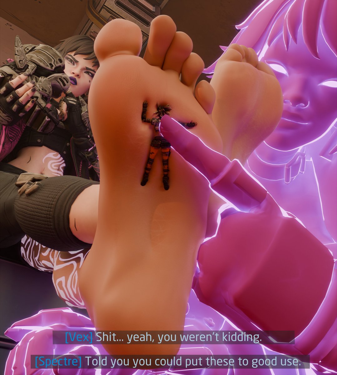 ZentryNug's tweet photo. Vex’s Spectres can be real creative when coming up with ideas for dealing with people... She quickly got why her feet were suggested.

[Vex | Borderlands 4]
#Sizetwitter #Giantess https://t.co/0gKtMyYbwC