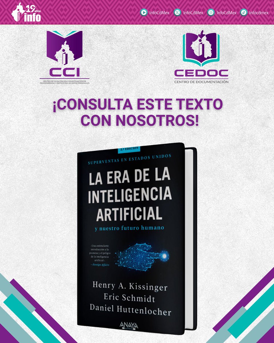 InfoCdMex's tweet photo. 📚🤖El #INFOCDMX a través del Centro de Capacitación e Investigación, les invita a visitar su Centro de Documentación #CEDOC, donde encontraran cientos de títulos relacionados con los derechos que tutelamos.
Hoy les recomendamos este libro que les ayudara a adentrarse a la #IA
Nos cuentan si les gustó 😉