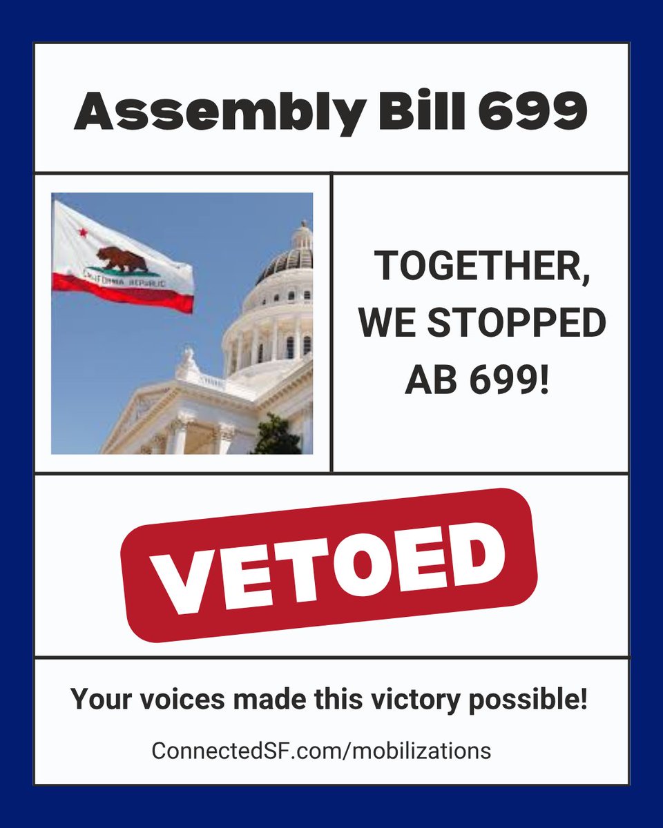 AB 699 has been vetoed and it happened because of you!

By signing, sharing, and speaking out, you showed that people power can shape our government and protect our communities.

Your voice mattered. Your action made change. And together, we’ll keep fighting for government that