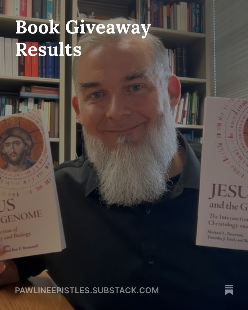 TimPawl's tweet image. Here's the book giveaway results for the two copies of Jesus and the Genome!
open.substack.com/pub/pawlineepi…