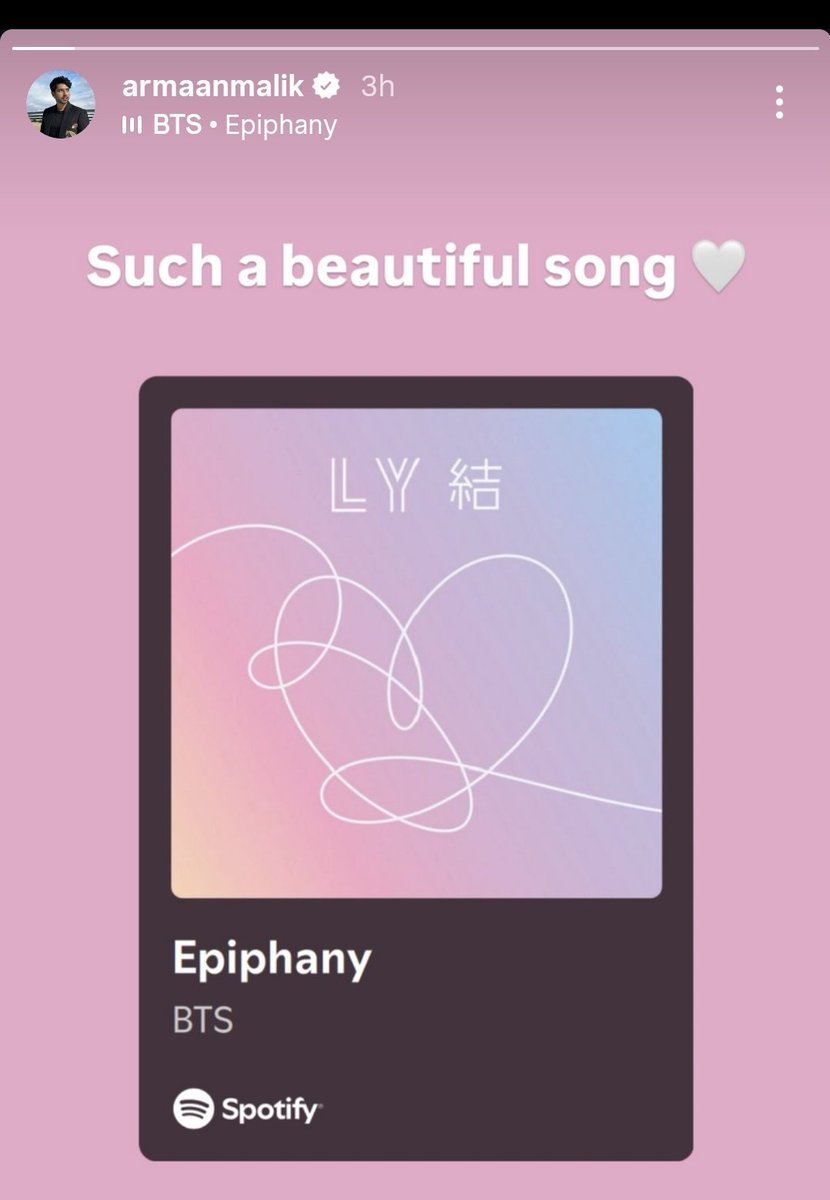 Indian Singer and Song-Writer Armaan Malik posted #JIN's Epiphany  in his story!