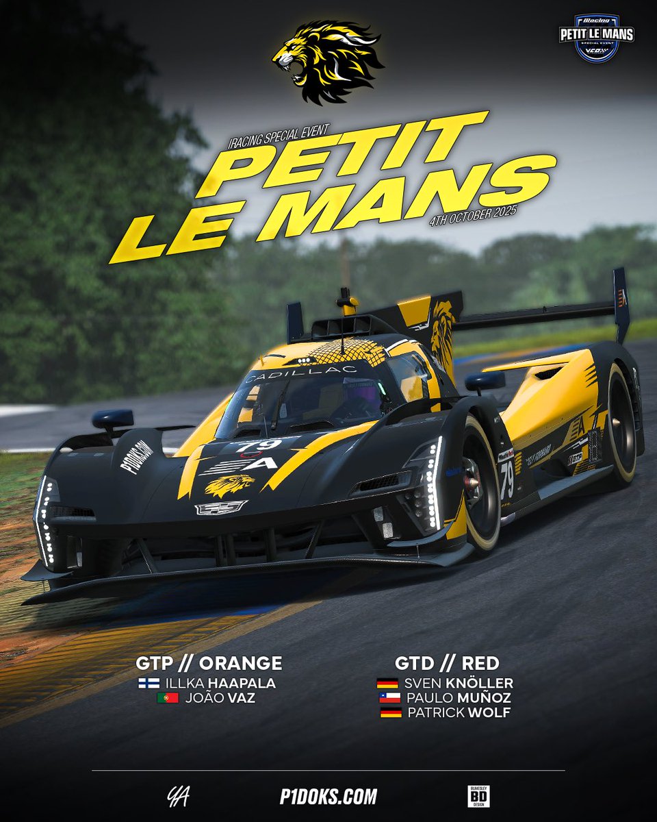 Here are our lineups for the 2025 Petit LeMans Special Event by <a href="/iRacing/">iRacing</a> 

We will be present in all 3 classes.

We wish our drivers the best of luck for the race. There is also some rain on the radar!

Sponsors 👥
<a href="/p1doks/">p1doks</a> 

Photographer 📸
<a href="/SimPhotosYA/">Sim Photography</a> 

Graphics
Brandon