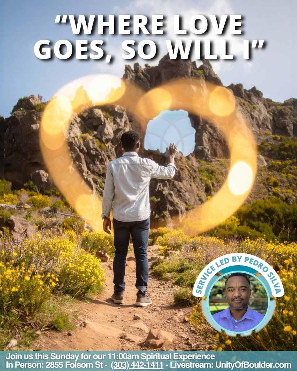 UnityBoulder's tweet image. We are delighted to welcome special guest speaker Pedro Silva.
This is an opportunity to experience a fresh perspective on the path of love and the courage it takes to follow that call.
In-Person: 2855 Folsom St
Livestream: UnityOfBoulder.com
#guestspeaker #pedrosilva