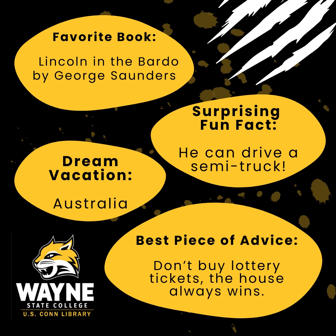 ConnLibrary's tweet image. 📚 Meet Dave Graber, Director of Conn Library at WSC!

We’re kicking off our new Staff Spotlight series—get to know the people who make our library amazing.

👀 Check out the images to learn more about Dave!
#ConnLibrary #StaffSpotlight #WayneStateCollege #LibraryLife