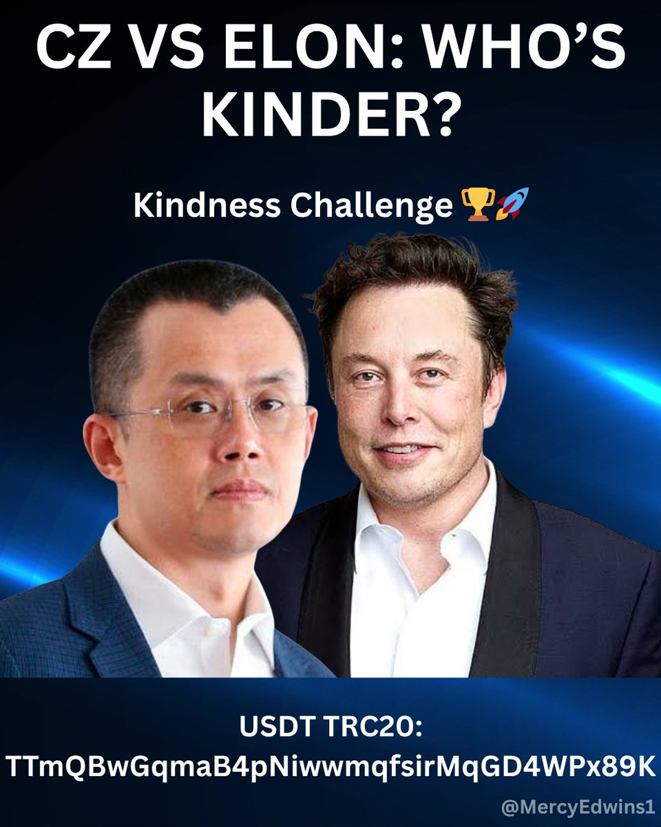 MercyEdwins1's tweet photo. @cz_binance 🚨 Challenge:
@cz_binance 🤝 @elonmusk
Who’ll be kind enough to support me first? 🏆💙🚀
Any support would mean the world �� USDT (TRC20):
TTmQBwGqmaB4pNiwwmqfsirMqGD4WPx89K https://t.co/O61qOUENOJ